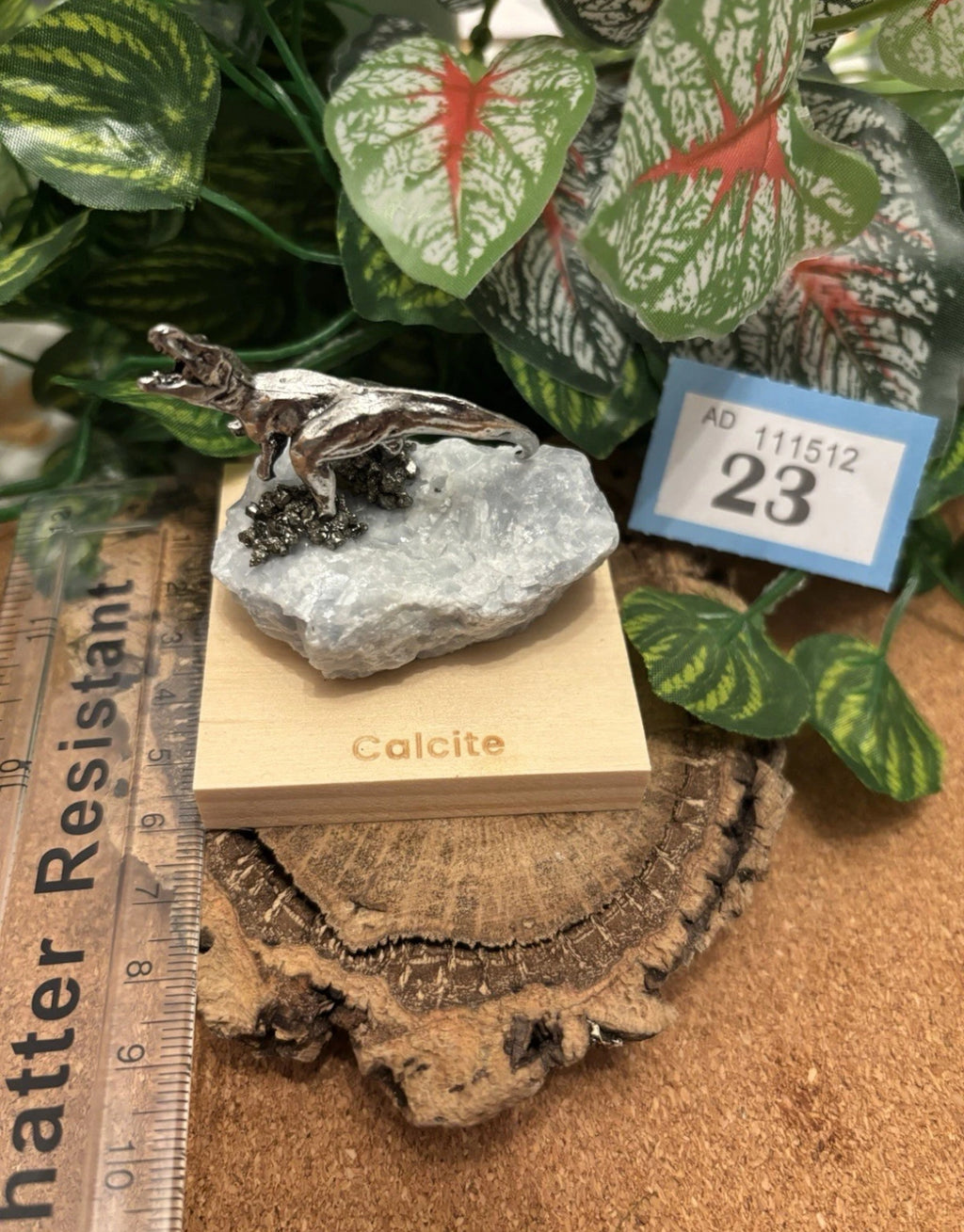 Metal Tyrannosaurus Rex on Calcite – Unique gift for display