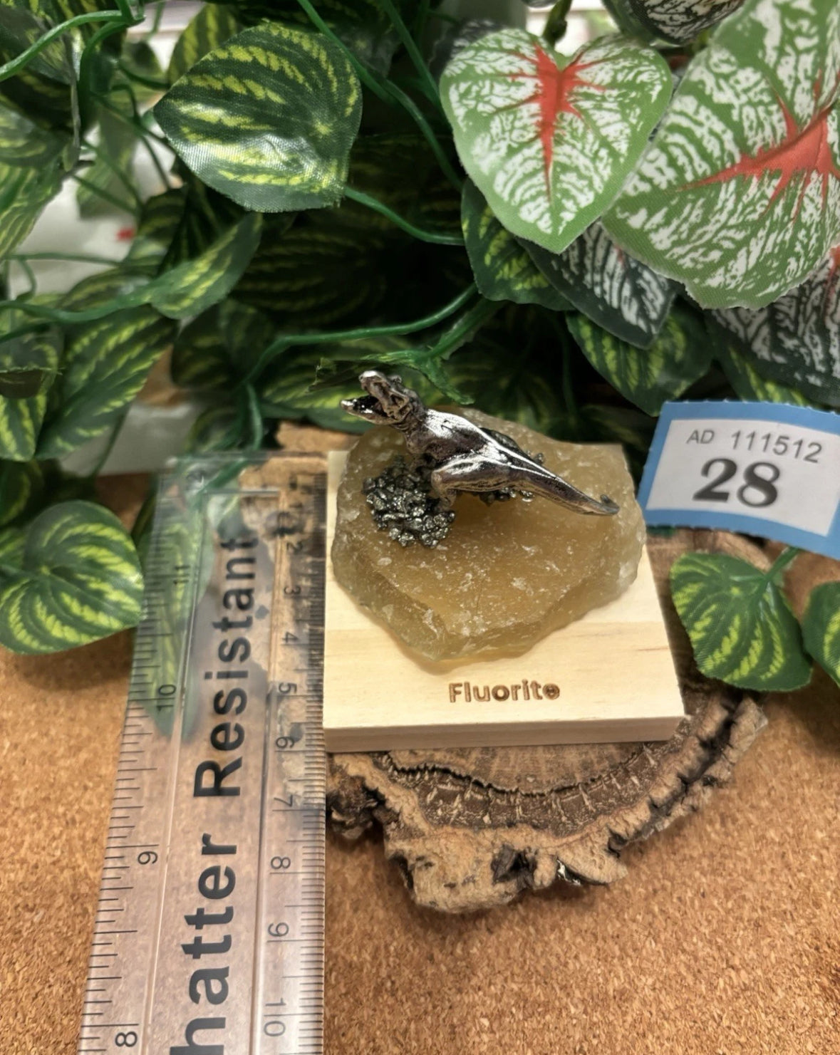 Metal Tyrannosaurus Rex on Mineral Fluorite - Unique gift for display